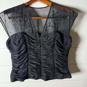 J.R. Nites by Caliendo Black Embellished Sleeveless Ruched Top Size 14